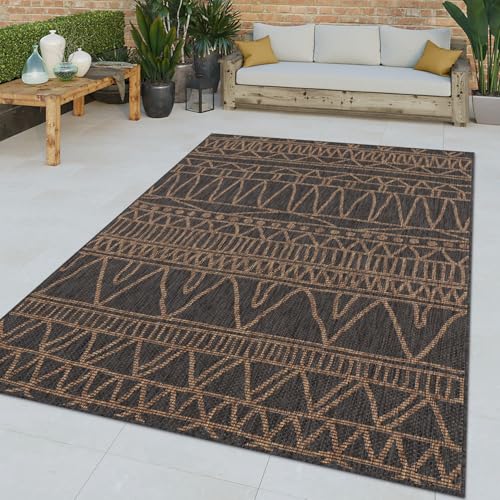 TT Home In-& Outdoor Teppich Wohnzimmer Wetterfest Balkon Flachgewebe Ethno Motiv, Farbe:Grau Beige, Größe:200x280 cm von TT Home