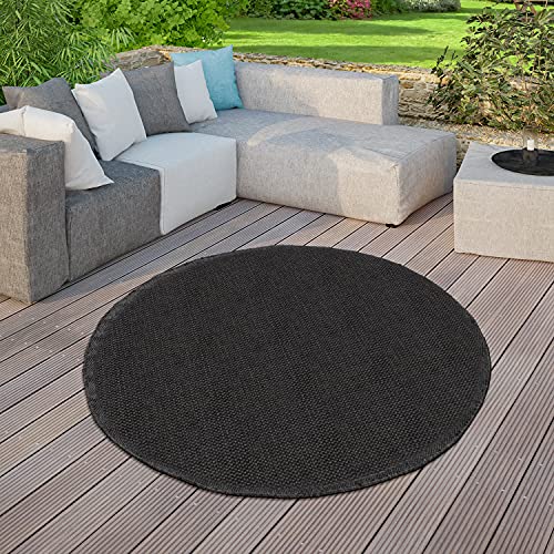 TT Home In-& Outdoorteppich Terrasse Küche Balkon Wetterbeständig Modern Unifarben, Farbe: Schwarz, Größe:160 cm Rund von TT Home