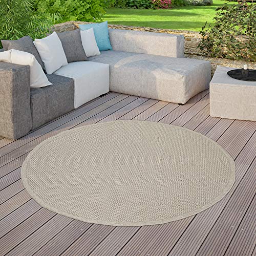 TT Home In-& Outdoorteppich Terrasse Küche Balkon Wetterbeständig Modern Unifarben, Farbe:Beige, Größe:200 cm Rund von TT Home