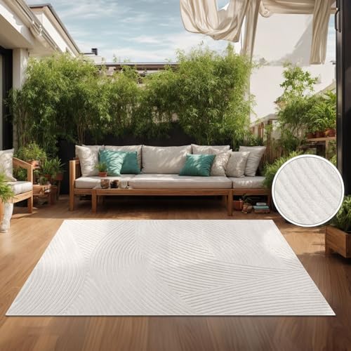 TT Home In-& Outdoorteppich Wetterfest Balkon Schlafzimmer Boho Skandi Motiv Unifarben, Farbe:Hellbeige Creme, Größe:200x290 cm von TT Home