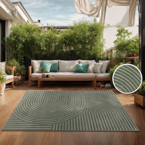 TT Home In-& Outdoorteppich Wetterfest Balkon Schlafzimmer Boho Skandi Regenbogen Motiv Unifarben Geometrische Optik, Größe:60x100 cm von TT Home