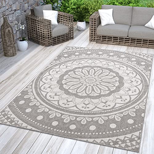 TT Home In-& Outdoorteppich Wetterfest Garten Orientalisches Marokkanisches Boho Design, Farbe: Grau Weiß, Größe:120x160 cm von TT Home