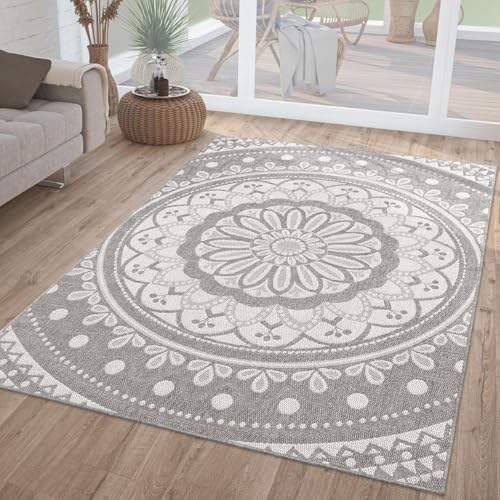 TT Home In-& Outdoorteppich Wetterfest Garten Orientalisches Marokkanisches Boho Design, Farbe: Grau Weiß, Größe:120x160 cm von TT Home