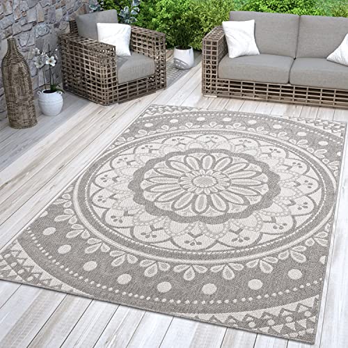 TT Home In-& Outdoorteppich Wetterfest Garten Orientalisches Marokkanisches Boho Design, Farbe: Grau Weiß, Größe:200x280 cm von TT Home