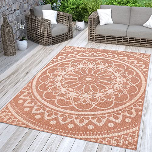 TT Home In-& Outdoorteppich Wetterfest Garten Orientalisches Marokkanisches Boho Design, Farbe: Weiß Orange, Größe:160x220 cm von TT Home