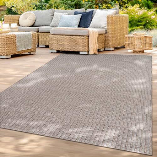 TT Home In-& Outdoorteppich Wetterfest Terrasse Balkon Esszimmer Boho Motiv Moderner Skandi Look Unifarben, Farbe:Beige, Größe:160x220 cm von TT Home