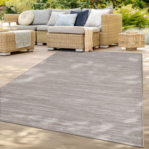 TT Home In-& Outdoorteppich Wetterfest Terrasse Balkon Esszimmer Modernes Boho Design Skandinavisch Meliert Unifarben, Farbe:Hellcreme Beige, Größe:150 cm Quadrat von TT Home