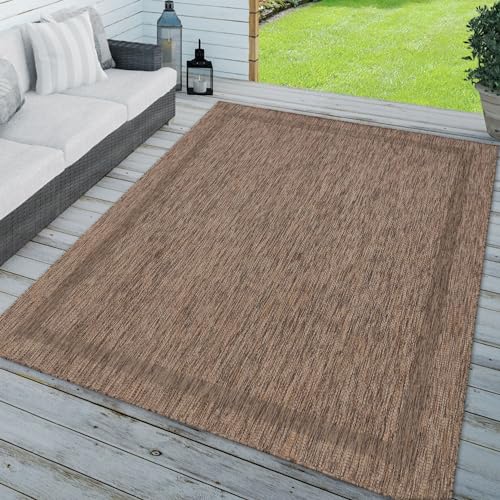 TT Home In-& Outdoorteppich Wetterfest Terrasse Küche Modern Mit Umrandung Unifarben, Farbe: Braun, Größe:160x220 cm von TT Home