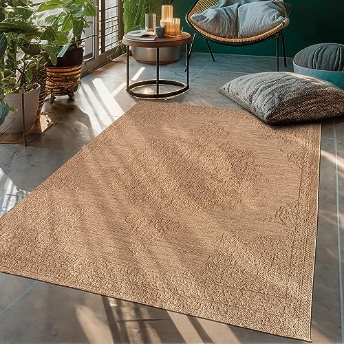 TT Home In-& Outdoorteppich Wetterfest Terrasse Marokkanisches Design Uni, Farbe:Beige, Größe:200x280 cm von TT Home