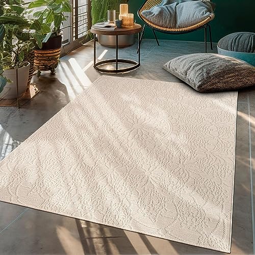 TT Home In-& Outdoorteppich Wetterfest Terrasse Marokkanisches Design Uni, Farbe:Beige Creme, Größe:160x220 cm von TT Home