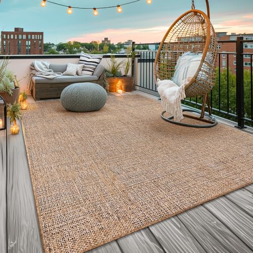 TT Home In-& Outdoorteppich Wetterfest Terrasse Uni Moderner Boho Abstrakt, Farbe:Beige Braun, Größe:200x280 cm von TT Home