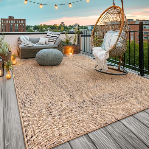 TT Home In-& Outdoorteppich Wetterfest Terrasse Uni Moderner Boho Abstrakt, Farbe:Beige Ocker, Größe:80x150 cm von TT Home
