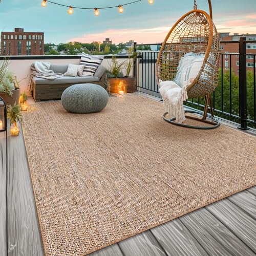 TT Home In-& Outdoorteppich Wetterfest Terrasse Uni Moderner Boho Abstrakt, Farbe:Hellbraun Beige, Größe:80x150 cm von TT Home