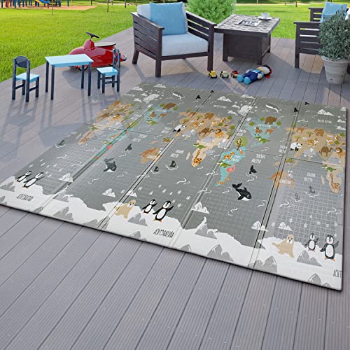 TT Home Kinder Matte Faltbar Spielmatte Baby Krabbelmatte Tier Motiv Abwischbar Weltkarte, Farbe:Grau Grün Beige, Größe:180x200 cm TT Home Kinder Matte Faltbar Spielmatte Baby Krabbelmatte Tier Motiv Abwischbar Weltkarte, Farbe:Grau Grün Beige, Größe:180x200 cm von TT Home