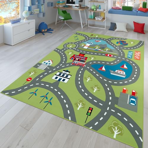 TT Home Kinder-Teppich, Spiel-Teppich Für Kinderzimmer, Mit Straßen-Motiv, In Grün, Größe:140x200 cm TT Home Kinder-Teppich, Spiel-Teppich Für Kinderzimmer, Mit Straßen-Motiv, In Grün, Größe:140x200 cm von TT Home