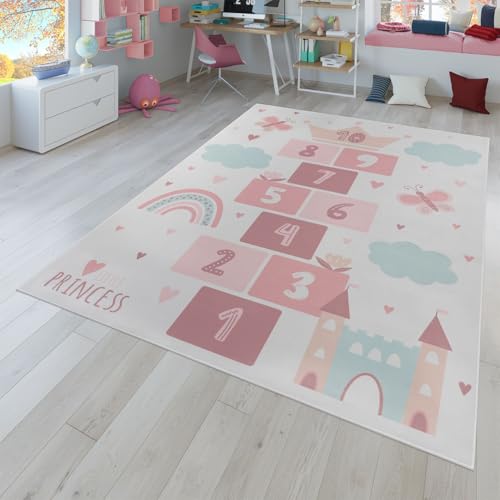TT Home Kinderteppich Babyzimmer Teppich Kinderzimmer rutschfest Tiere Weltkarte Autos, Farbe:Rosa Creme, Größe:160x220 cm von TT Home