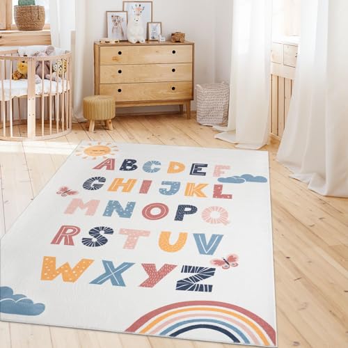 TT Home Kinderzimmerteppich Teppich Junge Mädchen Kinderteppich Baby Herzen Pastell, Farbe:Rosa Blau Gelb, Größe:160x220 cm von TT Home