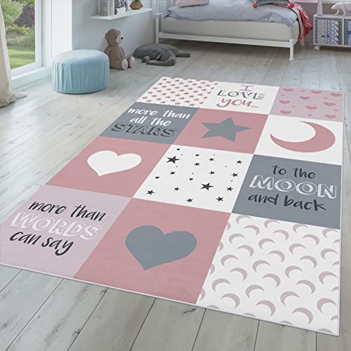 TT Home Kinderteppich Teppich Kinderzimmer Junge Mädchen Spielteppich Baby Modern, Farbe: Pink, Größe:80x150 cm von TT Home