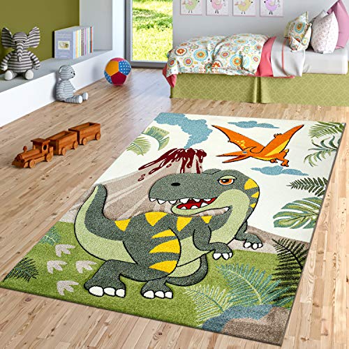 TT Home Kinderzimmer Kurzflor Teppich Dinosaurier Motiv Konturenschnitt Grün Modern, Größe:Ø 133 cm Quadrat TT Home Kinderzimmer Kurzflor Teppich Dinosaurier Motiv Konturenschnitt Grün Modern, Größe:Ø 133 cm Quadrat von TT Home