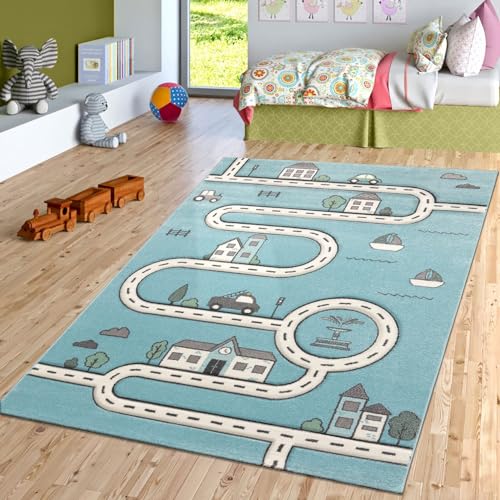 TT Home Kinderzimmer Kurzflor Teppich Spielmatte Straße Stadt Autos Spielteppich In Blau, Größe:80x150 cm TT Home Kinderzimmer Kurzflor Teppich Spielmatte Straße Stadt Autos Spielteppich In Blau, Größe:80x150 cm von TT Home