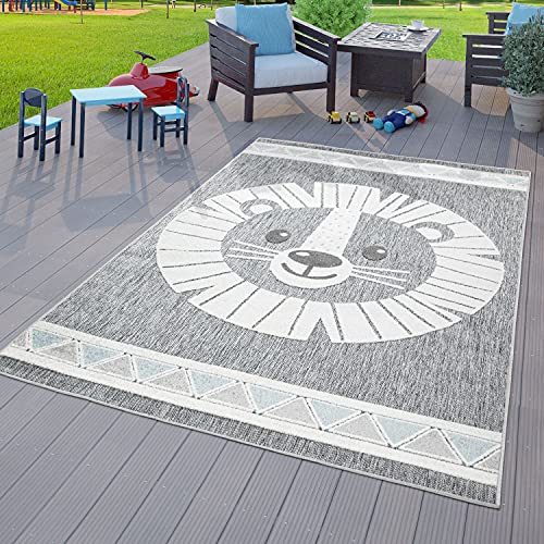 TT Home Kinderzimmer Outdoor Teppich Kinder Spielteppich 3D Optik Modern Löwe Grau, Größe:160x220 cm von TT Home