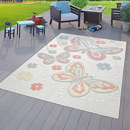 TT Home Kinderzimmer Outdoor Teppich Kinder Spielteppich Schmetterlinge Design Bunt, Größe:200x280 cm von TT Home