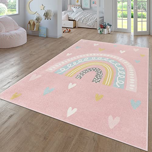 TT Home Teppich Kinderzimmer Kinderzimmerteppich Junge Mädchen Kinderteppich Modern Soft, Farbe: Pink 2, Größe:120 cm Rund von TT Home