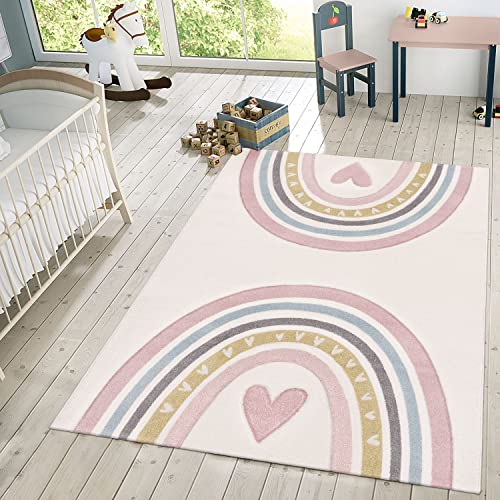 TT Home Kinderzimmerteppich Junge Mädchen Kinderteppich 3D Optik Herz Regenbogen, Farbe: Pink Creme, Größe:240x340 cm TT Home Kinderzimmerteppich Junge Mädchen Kinderteppich 3D Optik Herz Regenbogen, Farbe: Pink Creme, Größe:240x340 cm von TT Home