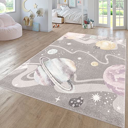 TT Home Teppich Kinderzimmer Kinderzimmerteppich Junge Mädchen Kinderteppich Modern Soft, Farbe: Grau 3, Größe:120 cm Rund von TT Home