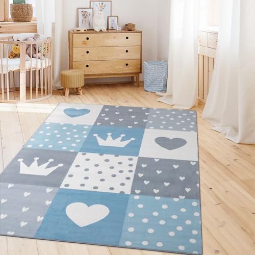 TT Home Kinderzimmerteppich Teppich Junge Mädchen Kinderteppich Baby Herzen Pastell, Farbe:Grau Blau Creme, Größe:80x150 cm TT Home Kinderzimmerteppich Teppich Junge Mädchen Kinderteppich Baby Herzen Pastell, Farbe:Grau Blau Creme, Größe:80x150 cm von TT Home