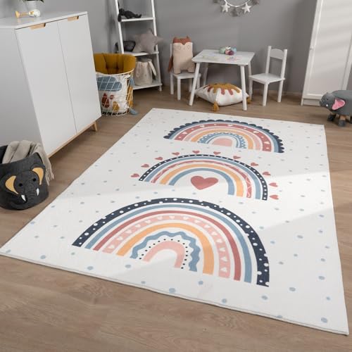 TT Home Kinderzimmerteppich Teppich Junge Mädchen Kinderteppich Baby Herzen Pastell, Farbe:Rosa Beige Gelb, Größe:200x280 cm von TT Home