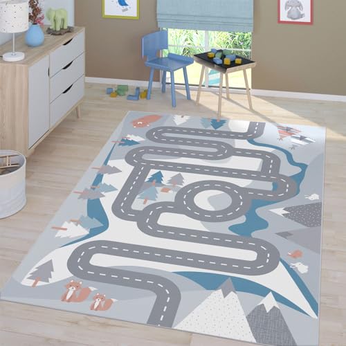 TT Home Kinderzimmerteppich Teppich Junge Mädchen Kinderteppich Baby rutschfest Straße, Farbe: Creme, Größe:140x200 cm von TT Home