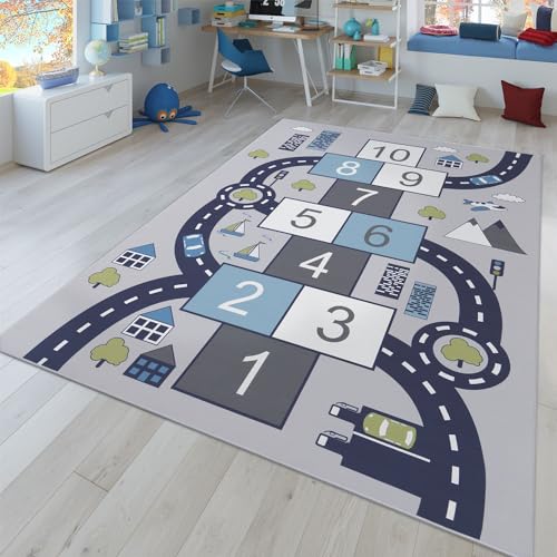TT Home Kinderzimmerteppich Teppich Junge Mädchen Kinderteppich Baby rutschfest Straße, Farbe: Grau, Größe:200x290 cm von TT Home