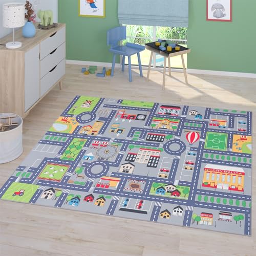 TT Home Kinderzimmerteppich Teppich Junge Mädchen Kinderteppich Baby rutschfest Straße, Farbe: Grau 3, Größe:240x340 cm von TT Home