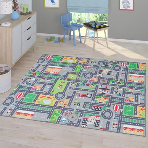 TT Home Kinderzimmerteppich Teppich Junge Mädchen Kinderteppich Baby rutschfest Straße, Farbe: Grau 4, Größe:160x220 cm von TT Home