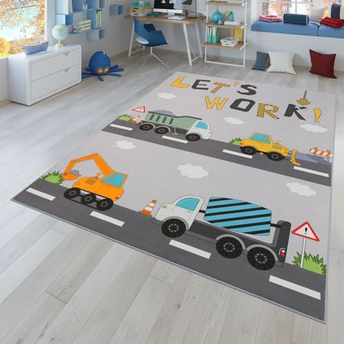 TT Home Kinderzimmerteppich Teppich Junge Mädchen Kinderteppich Baby rutschfest Straße, Farbe:Grau Gelb Creme, Größe:160x220 cm von TT Home