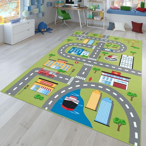 TT Home Kinderzimmerteppich Teppich Junge Mädchen Kinderteppich Baby rutschfest Straße, Farbe:Grün 2, Größe:100x200 cm von TT Home