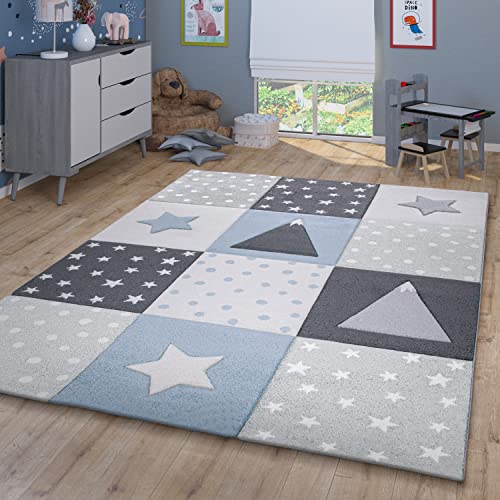 TT Home Kinderzimmerteppich Teppich Junge Mädchen Kinderteppich Punkte Stern 3D Streifen, Farbe: Blau, Größe:160x230 cm TT Home Kinderzimmerteppich Teppich Junge Mädchen Kinderteppich Punkte Stern 3D Streifen, Farbe: Blau, Größe:160x230 cm von TT Home