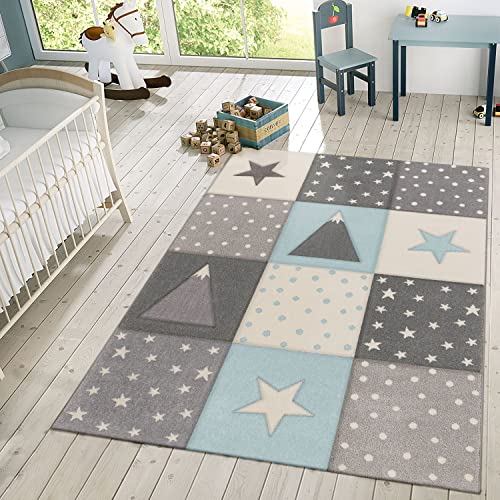 TT Home Kinderzimmerteppich Teppich Junge Mädchen Kinderteppich Punkte Stern 3D Streifen, Farbe: Blau 5, Größe:120x170 cm von TT Home