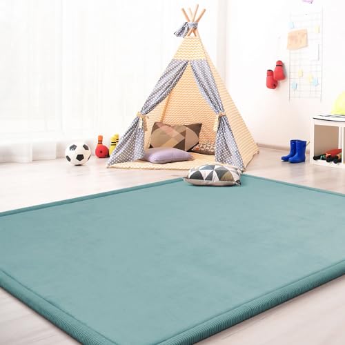 TT Home Krabbelmatte Babyzimmer Teppich Spielmatte Kinder Unifarben rutschfest Flauschig, Farbe: Blau, Größe:120x160 cm von TT Home