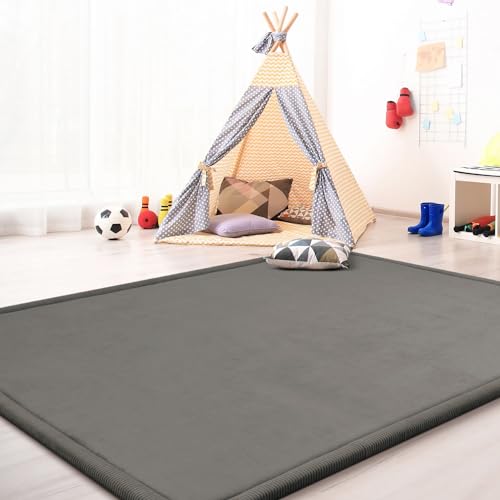 TT Home Krabbelmatte Babyzimmer Teppich Spielmatte Kinder Unifarben rutschfest Flauschig, Farbe: Grau, Größe:200x350 cm TT Home Krabbelmatte Babyzimmer Teppich Spielmatte Kinder Unifarben rutschfest Flauschig, Farbe: Grau, Größe:200x350 cm von TT Home