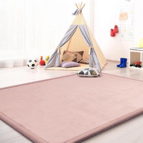 TT Home Krabbelmatte Babyzimmer Teppich Spielmatte Kinder Unifarben rutschfest Flauschig, Farbe: Rosa Pink, Größe:200x280 cm von TT Home