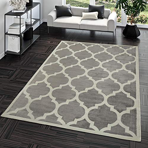 TT Home Kurzflor Teppich Modern Marokkanisches Design Wohnzimmer Interieur Trend Grau, Größe:80x150 cm von TT Home