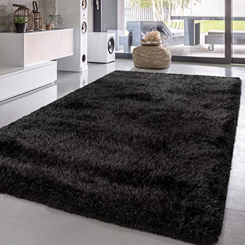 TT Home Langflor Teppich Wohnzimmer Shaggy Hochflor Pastell Modernes Einfarbig Soft Garn, Farbe: Anthrazit, Größe:120x170 cm von TT Home