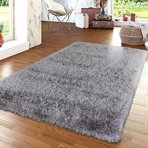 TT Home Langflor Teppich Wohnzimmer Shaggy Hochflor Pastell Modernes Einfarbig Soft Garn, Farbe: Grau, Größe:120x170 cm von TT Home