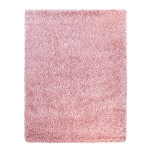 TT Home Langflor Teppich Wohnzimmer Shaggy Hochflor Pastell Modernes Einfarbig Soft Garn, Farbe: Rose, Größe:120x170 cm von TT Home
