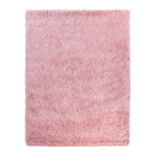 TT Home Langflor Teppich Wohnzimmer Shaggy Hochflor Pastell Modernes Einfarbig Soft Garn, Farbe: Rose, Größe:200x290 cm von TT Home