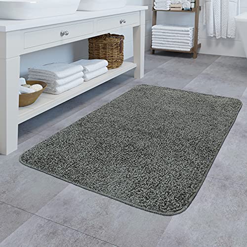 TT Home Moderne Badematte Im Uni Look Trendiger Hochflor Badteppich rutschfest In Grau, Größe:60x100 cm von TT Home