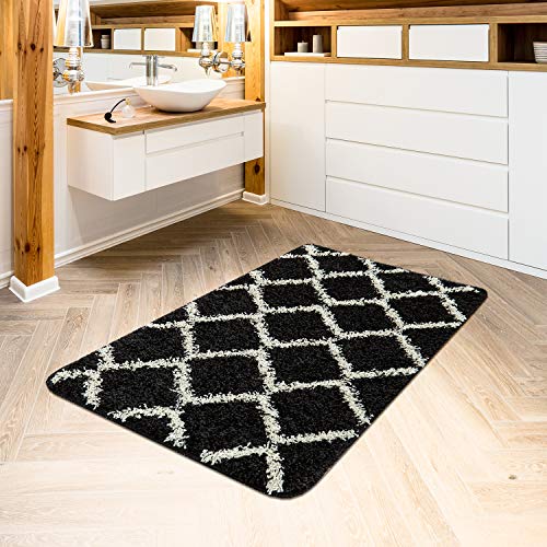 TT Home Moderne Badematte Mit Rautenmuster Trendiger Hochflor Badteppich In Schwarz Weiß, Größe:60x100 cm von TT Home