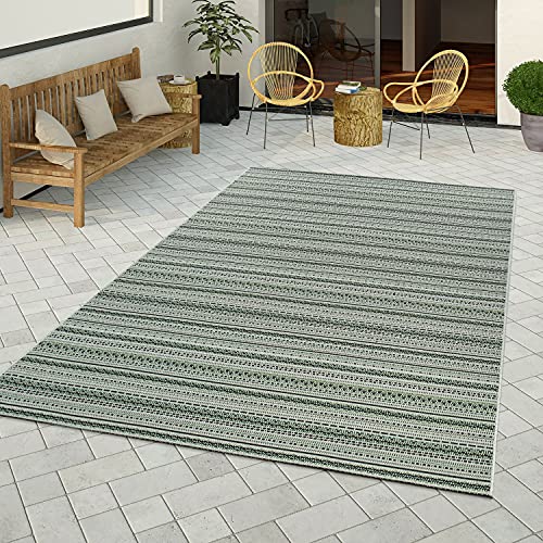 TT Home Moderner Flachgewebter In- & Outdoor Teppich Ethno Abstrakt Streifen Muster Grün, Größe:80x150 cm von TT Home